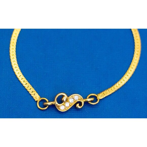 7 inch, Vintage Gold Tone Wavy Rhinestones Victorian Bracelet by Avon D3 - Picture 2 of 3